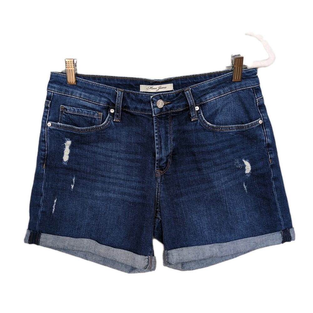 MAVI Marla Mid Rise Cuffed Shorts Dark Wash Stretch Denim Distressed Women's 30